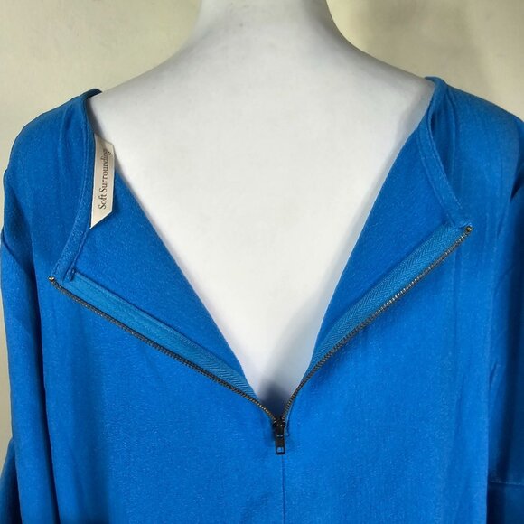 Soft Surroundings Blue Ruffle Sleeve Shift Dress Sz L Lightweight Crepe Boho - Picture 7 of 10